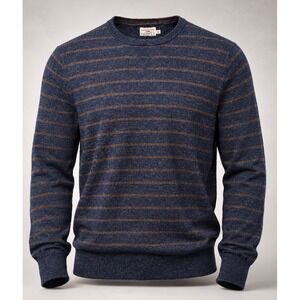 Faherty Sweater Mens S Cotton Cashmere Navy Brown Striped Crewneck Casual Knit